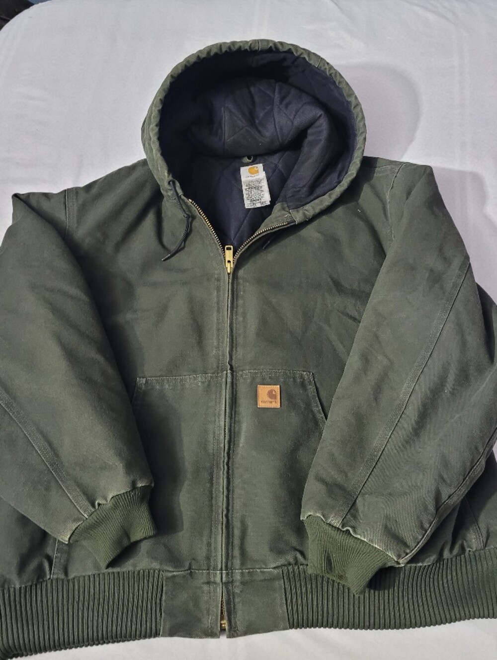 Carhartt Men's Olive Moss Green Quilted-Lined Hooded Jacket